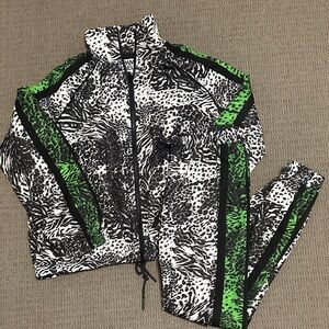 Pam & Gela Black and Green Animal Print Tracksuit size P